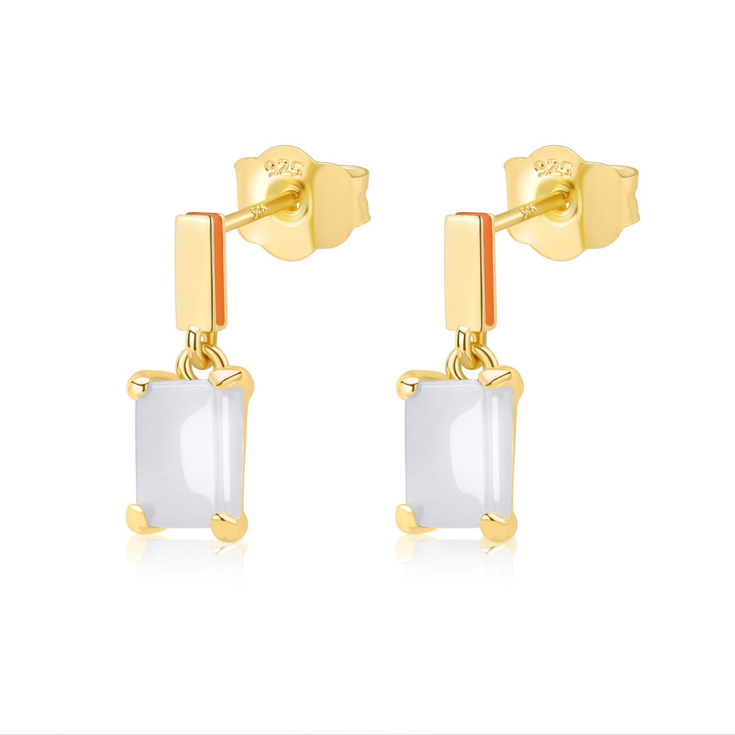 Natural White Jadeite Rectangle Enamel Earrings