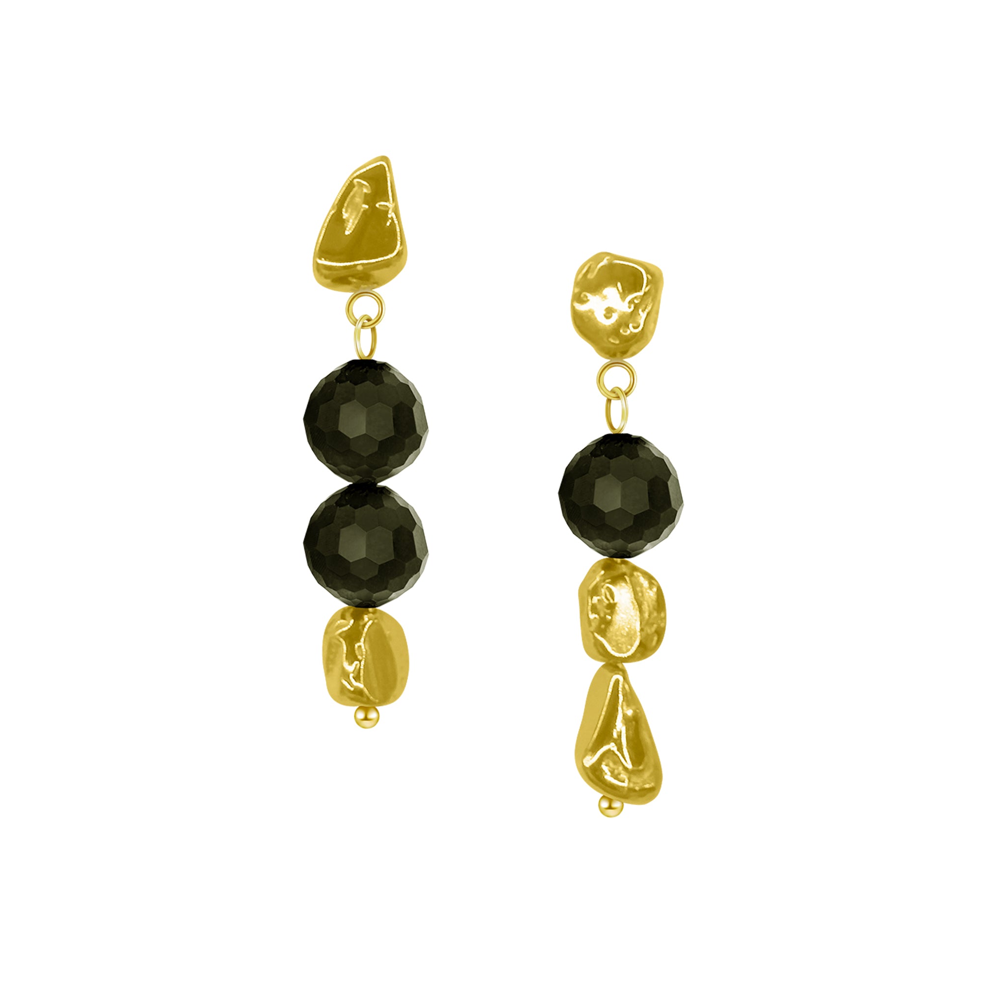 天然黒翡翠ビーズの不規則なイヤリング